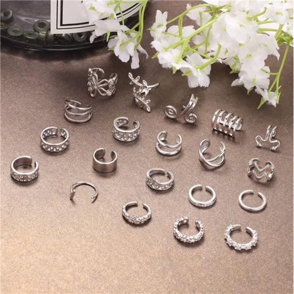 20Pcs Adjustable Ear Cuffs Earrings Set for Women Stainless Steel - Picture 2 of 7